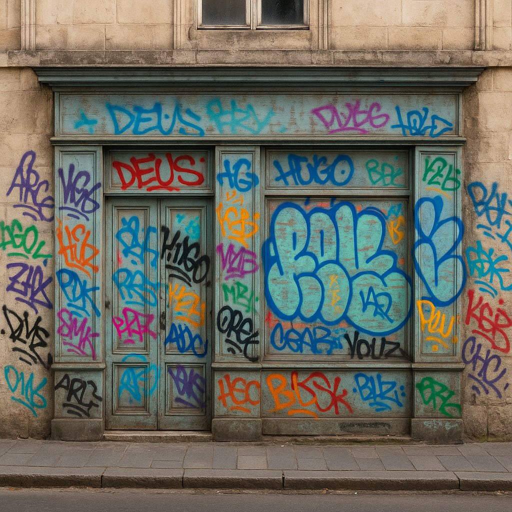 Avant — Façade de commerce après graffitis - Rouen centre