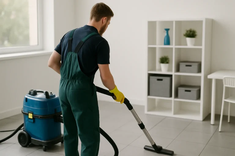 Un professionnel du nettoyage à Criquetot-l'Esneval s'occupant d'un appartement après un sinistre.