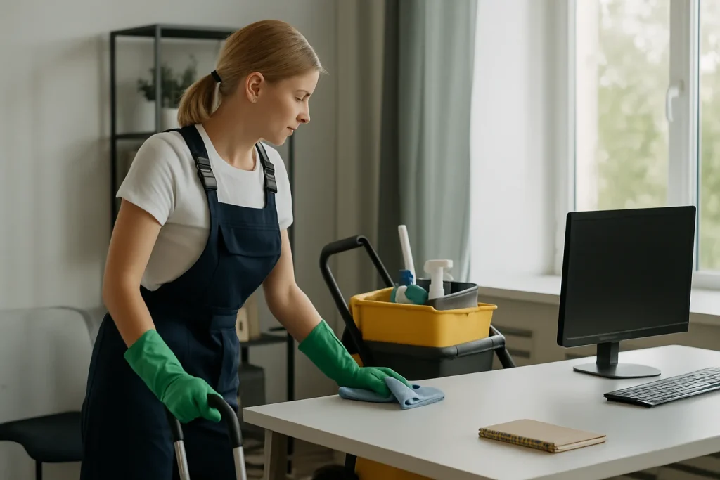 Un technicien de nettoyage effectuant des tâches dans un appartement à Saint-Jacques-sur-Darnetal.