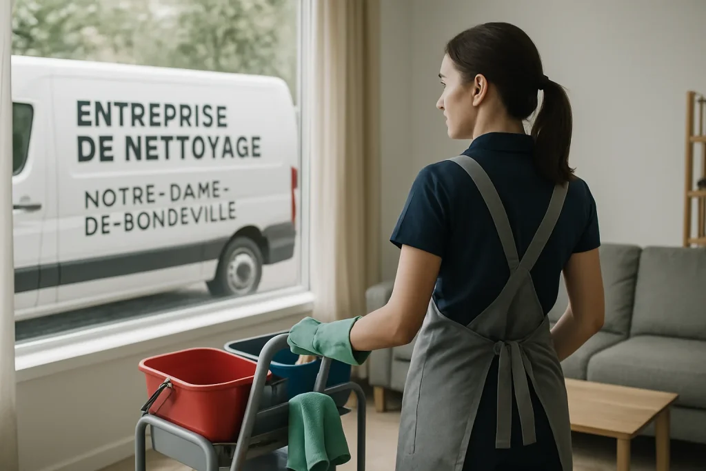 Équipe de nettoyage professionnelle nettoyant un bureau à Notre-Dame-de-Bondeville.