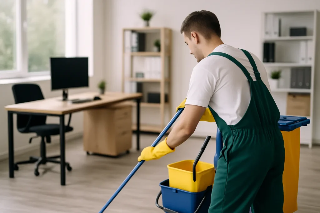Équipe de nettoyage professionnelle à Amfreville-la-Mi-Voye nettoyant un appartement insalubre.