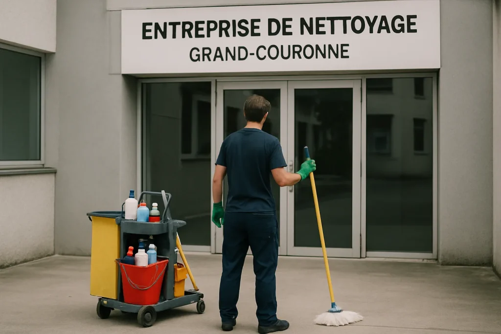 Une équipe de nettoyage effectuant des tâches dans un bureau à Grand-Couronne.