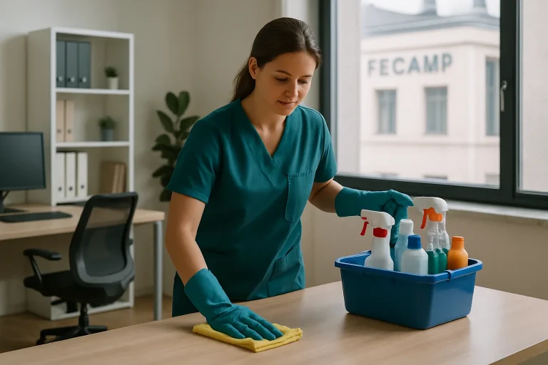 Équipe de nettoyage à Fécamp avec des équipements modernes dans un appartement insalubre.