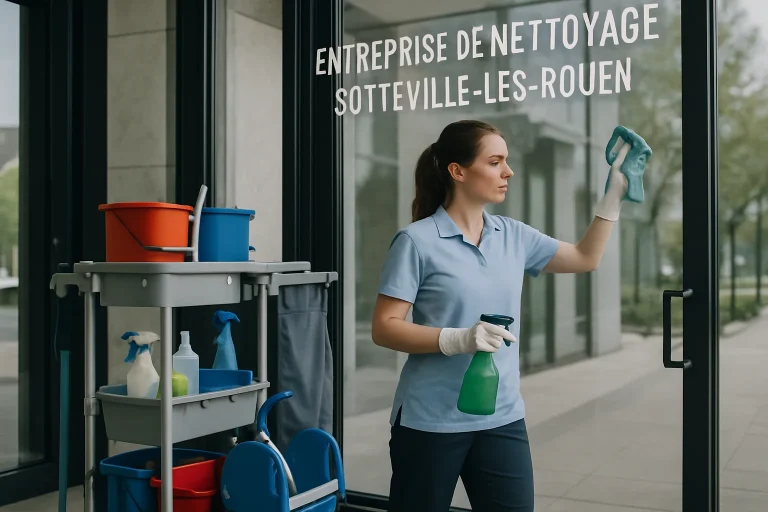 Professionnel en nettoyage à Sotteville-les-Rouen dans un appartement en cours de nettoyage.