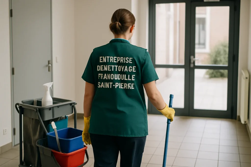 Un agent de nettoyage utilisant des équipements modernes dans un bureau à Franqueville-Saint-Pierre.