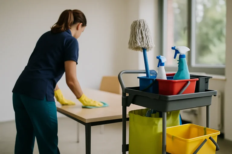 Équipe de nettoyage professionnelle à Houppeville nettoyant un appartement