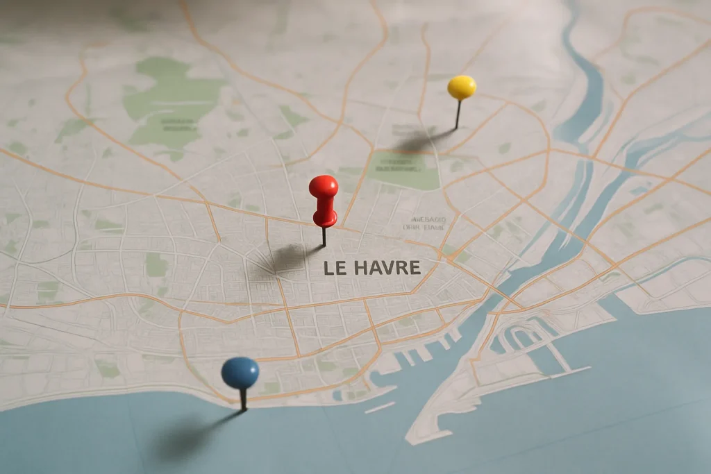 Carte du Havre avec zones de nettoyage d'urgence marquées